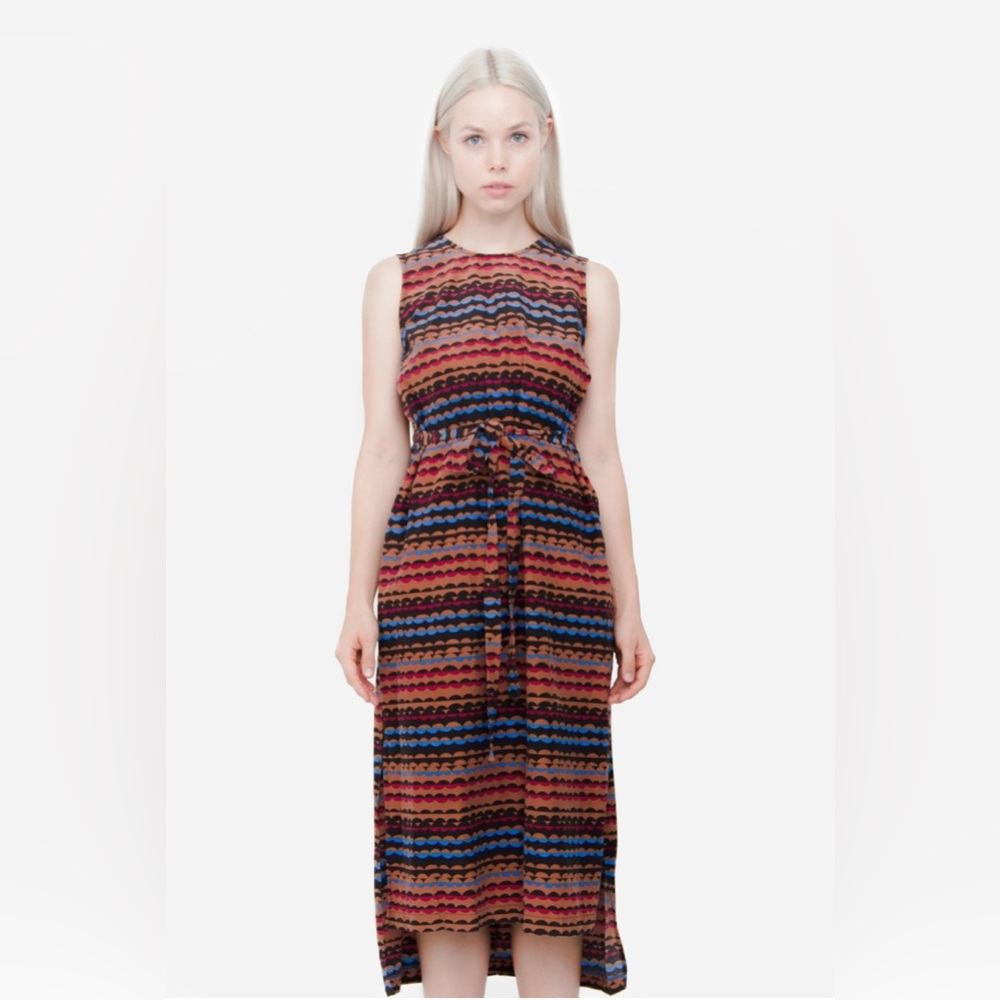 Ilana Kohn Belted Midi Dress Silk and cotton blend Sleeveless Geometric